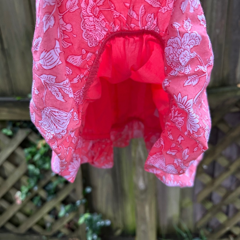 Crewcuts Girls Floral Print Dress Bubble Hem Short Sleeve Coral Pink Cotton Sz 6 - Picture 4 of 8